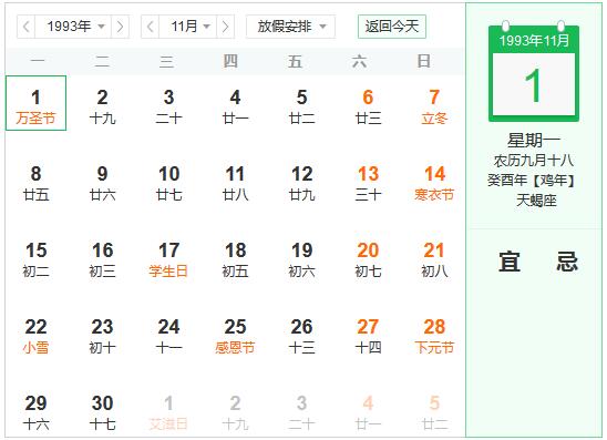 1993年农历阳历表 1993年阴阳历对照表