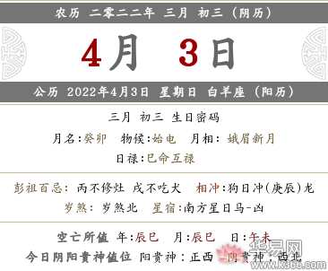 2022年农历三月初三是阳历几月几号，什么日子？