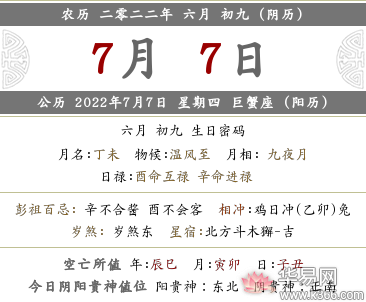 2022壬寅虎年农历六月初九黄历查询，日子怎么样？