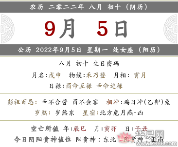 2022年阴历八月初十是阳历几月几号？是什么日子？