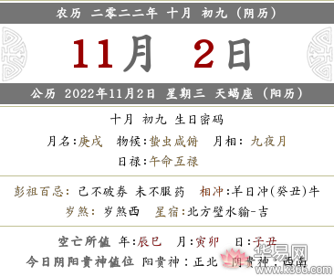 2022年十月初九日喜神方位在哪？这一天黄历宜忌详解