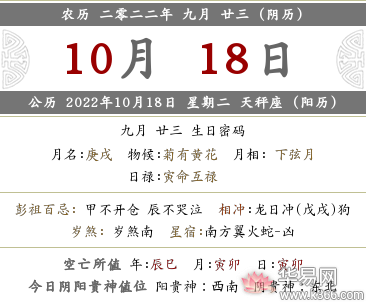 2022壬寅年九月二十三日喜神方位在哪？喜神位置