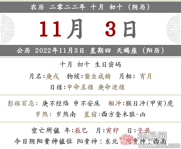 2022虎年农历十月初十的黄历宜忌查询，这天不能做什么