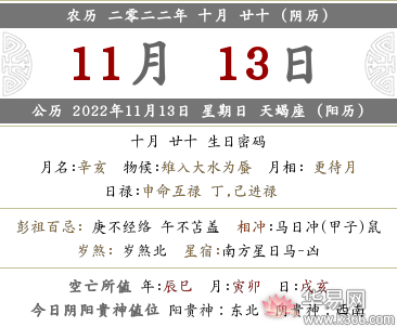 2022年农历十月二十是什么日子？是公历几号星期几？