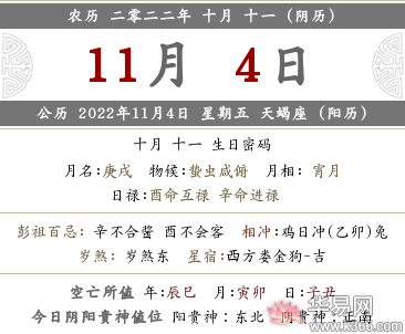 2022壬寅年十月十一日子好吗？当天黄历宜忌查询