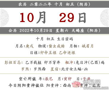 2022年十月初五当天喜神位置在哪儿？黄历宜忌查询