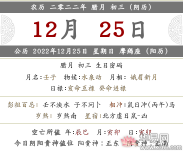 2022壬寅虎年农历十二月初三喜神方位在哪？